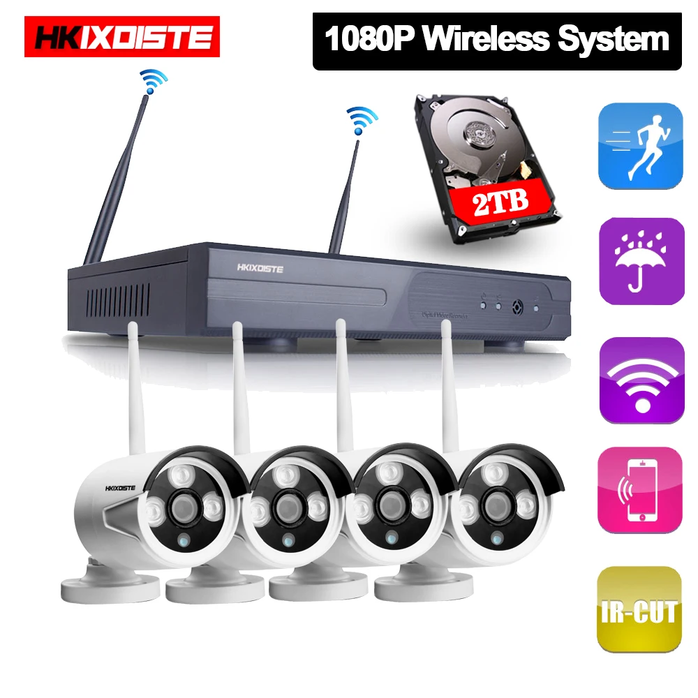 Камера видеонаблюдения 4 канала HD беспроводная IP 1080P|cctv kit|ip camera systemcctv set |