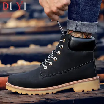 

Leather Martin Shoes Men Work Boots Winter High Platform Men's Snow Boots for Man Thick Plush Lace Up Casual Shoes Plus Size E08