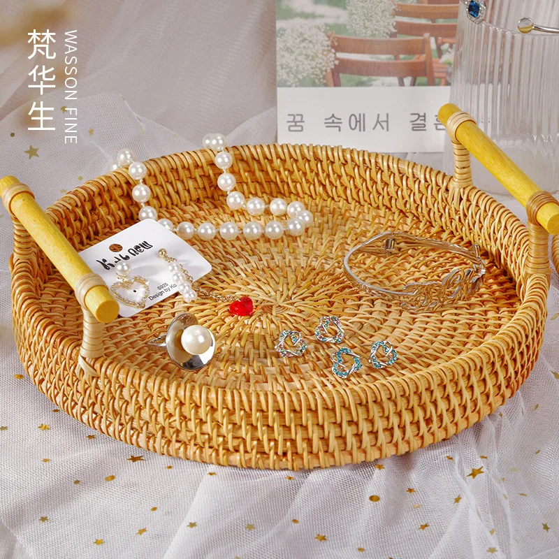 Rattan Jewelry Tray Bracelet Necklace Ring Earrings Watch Lipstick Storage Tray Jewelry Display Tray jewelry display 2023 new double layer jewelry box convenient earrings and earrings jewelry storage bag lipstick ring storage box