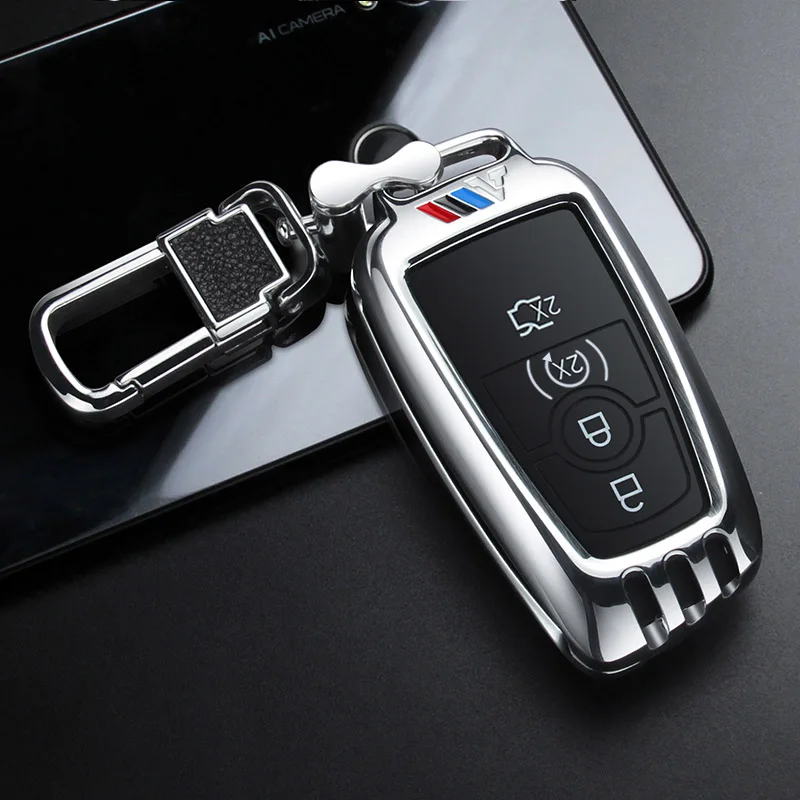 Цинковый брелок для автомобильных ключей, чехол для ключей для Ford Fusion Mustang Explorer F-150 F-250 F-350 Mondeo MKX MKZ Lincoln Edga экспедиция - Название цвета: B silver buckle set