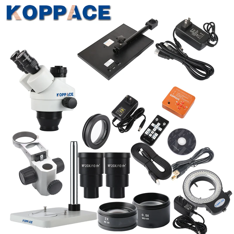 KOPPACE 3.5X-180X Trinocular Stereo Mobile Phone Repair Microscope 2 Million Pixels Microscope Camera 13.3 inch Display Screen