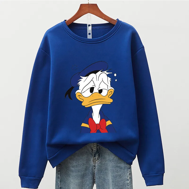 Disney Anime Donald Duck Cool Hoodie Women Autumn Winter 2021 New Long Sleeve Fleece Oversized Crewneck Sweatshirt 90s Aesthetic cute sweatshirts