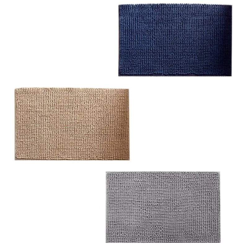 Простой сплошной цвет Нескользящие коврики для ванной синель плюшевый дверной коврик абсорбирующий Ванная комната Душ лохматый вход Домашний напольный коврик