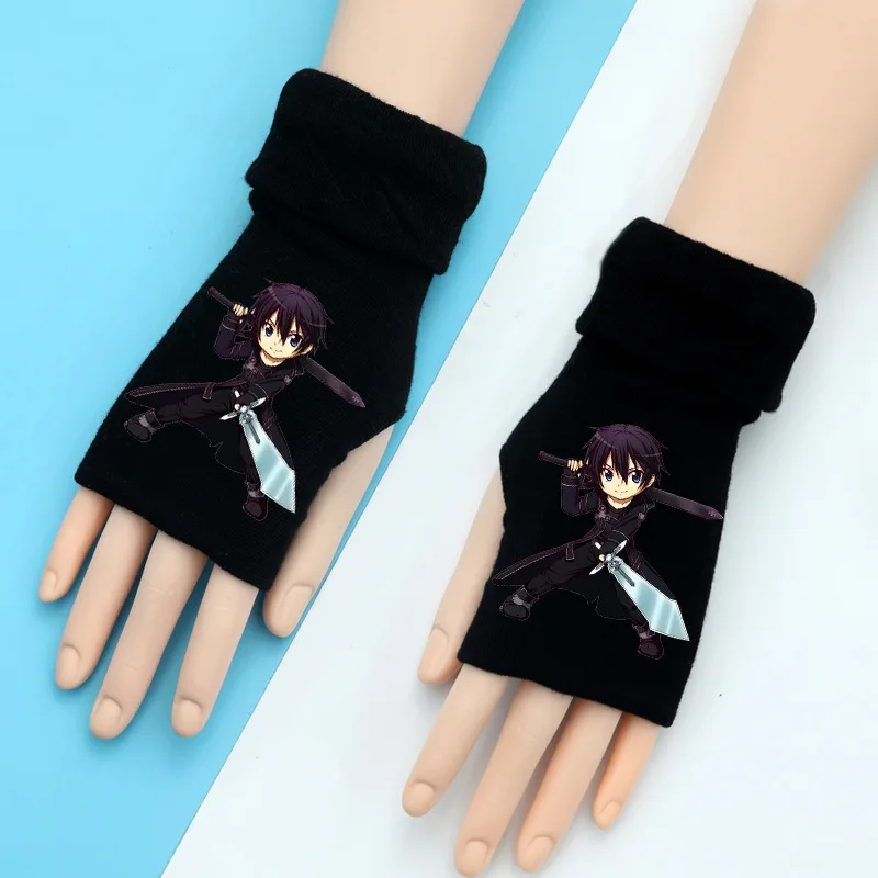 Sword Art Online вязаные перчатки SAO Kirito, теплые хлопковые рукавицы на запястье, модные аксессуары для косплея, подарок на зиму