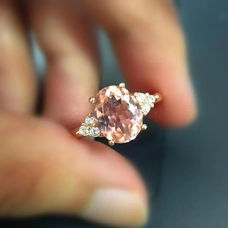 ZN Pink Oval Crystal Ring for Women Simple Style Engagement Ring Wedding Rings Jewelry Gifts womens ring