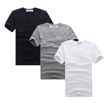 

New Brand Hot Cool Men T-shirt V Neck Simple Cotton Slim Fit Short Sleeve Solid Color Clothes Street Casual Tee Streetwear