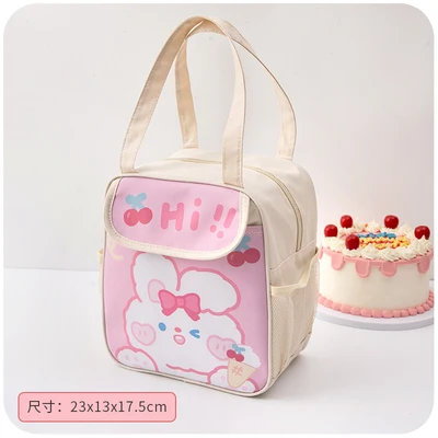 Kawaii Lunch Bag Women Cute Bear Picnic Travel Thermal Breakfast Box Girls School Child Convenient Lunch Box Tote Food Bags 118 white