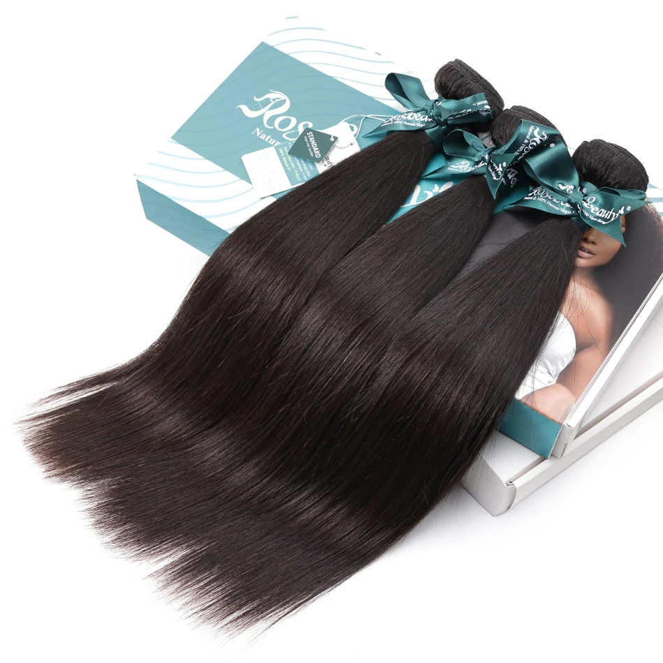 Rosabeauty, класс 8А, перуанские вплетаемые пряди, прямые волосы, 3 пряди/Лот, Реми волосы, утки, натуральный черный цвет
