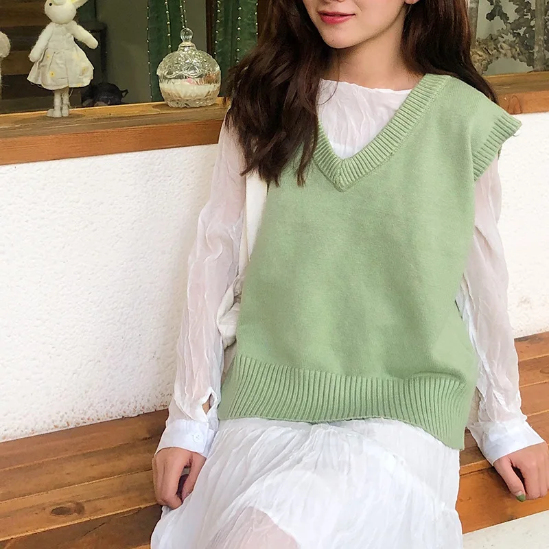 Осенне зимний Свободный вязаный женский жилет Повседневный свитер без рукавов с