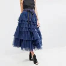 Весенняя модная женская кружевная юбка принцессы феи, 4 слоя, вуаль, фатиновая юбка, пышная модная юбка, длинные юбки-пачки