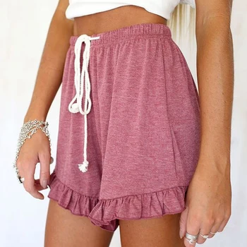 

Ruffle leg mini shorts women solid beach summer shorts female streetwear drawstring 3XL elastic hight waist shorts 2019 hot