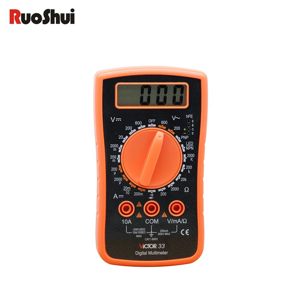 

RuoShui 33 Digital multimeter mini Portable AC / DC voltage diode hEF Resistance Current tester Easy to use Voltmeter multimetro