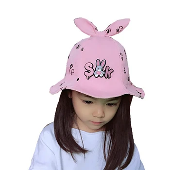 

Cute Baby hat Autumn Baby Girls Hats Toddler Floral Cartoon Print Bucket Hats With Ear Design Caps Reversible Sun Headwear New