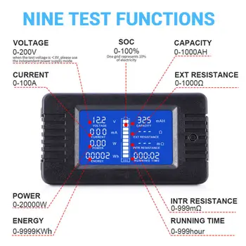 

DC Battery Monitor Meter 0-200V Voltmeter Ammeter 100A Shunt Wire Accessories