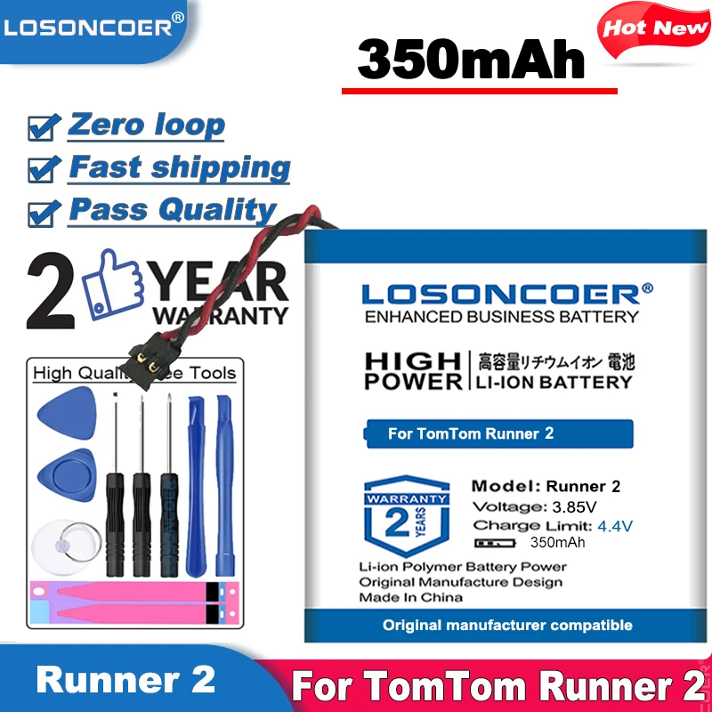 Высококачественный аккумулятор LOSONCOER 350 мАч для умных часов TomTom Runner