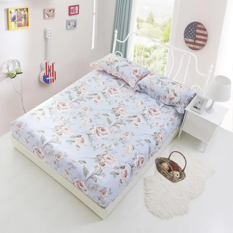  Cotton Bed Sheet with Elastic Rubber Fitted Sheet Bed Linens Deep Pocket Twin Queen Double Sinlge R