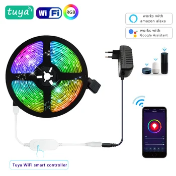 

Smart WIFI LED Strip Light Work with Alexa Google Assistant Voice Control RGB LED Lights Strip 12V 5050 60LEDs/m Color Changing