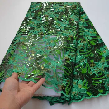 

Green African Lace Fabric With Sequins Organza 2020 Latest Nigerian Beads High Quality French Tulle Sequins Lace Fabric Dress