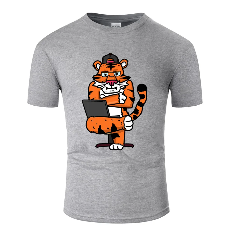Men-Gray Стиль, базовая футболка hacker tiger, Мужская одежда, оригинальная Мужская футболка, хлопок, комикс, хип-хоп - Цвет: Men-Gray