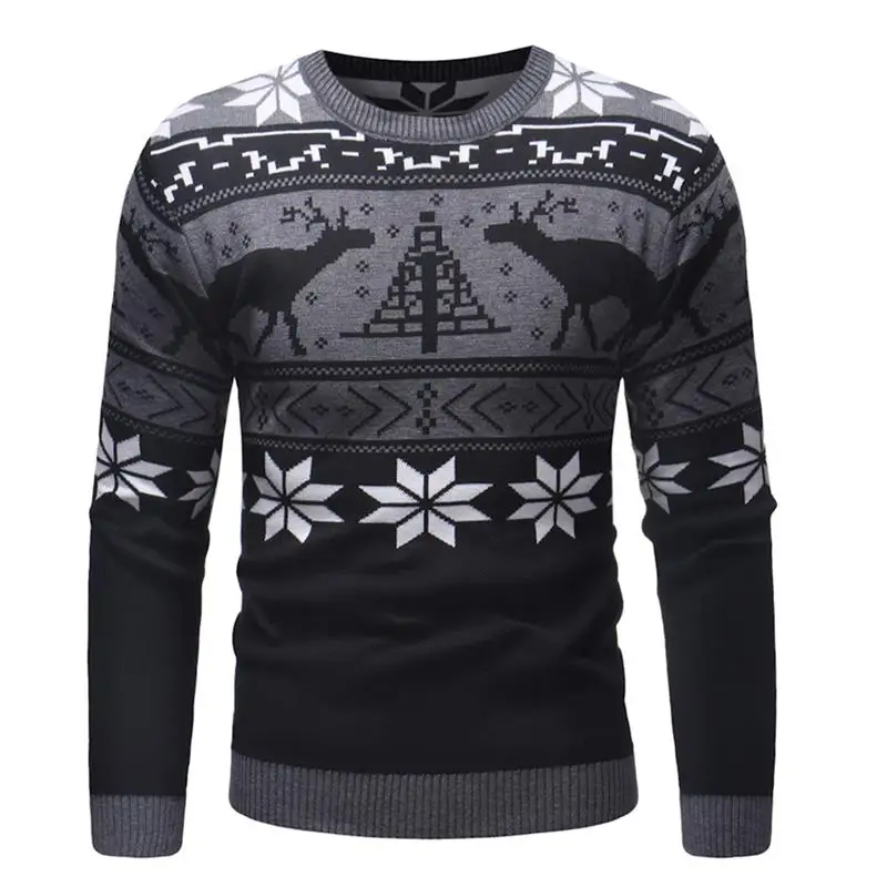 Spring Autumn High Quality O-neck Men Sweater Deer Print Casual Slim Male Computer Knitted Pull Homme Youth Teens XXL