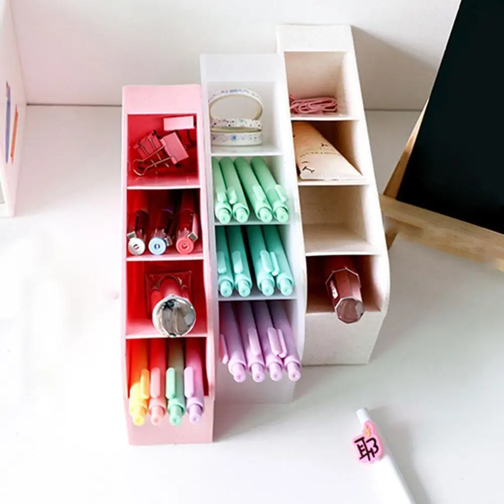 

Girl heart desktop storage tube pencil case simple four office grid desktop box oblique multifunctional storage socks stati C1A6