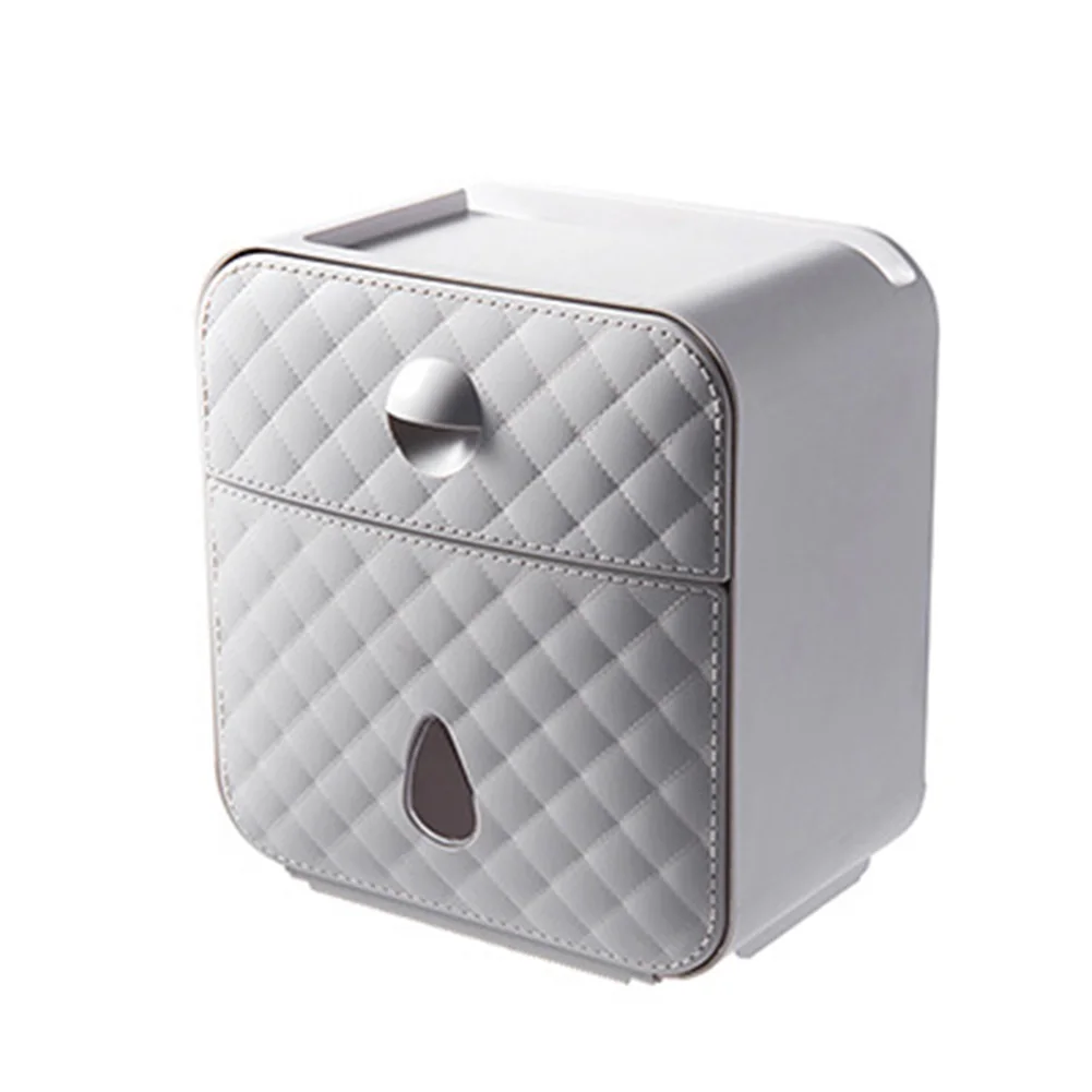 

Staple Free ABS Diamond Pattern Toilet Paper Holder Drawer Self Adhesive Tray Wall Mounted Multifunctional Bathroom Storage Box
