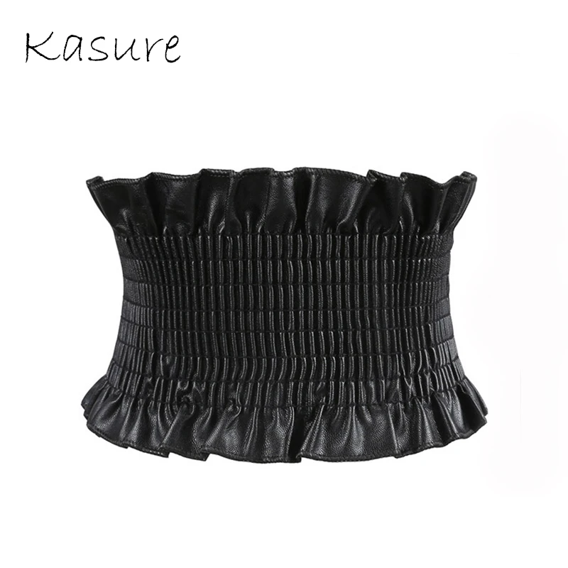 

Kasure Fashion Basic High Elastic PU Wide Waistband For Women girls Simple Joker Down Jacket Female Waistbelt Dress Decoration