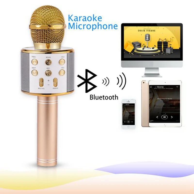 Портативный Bluetooth беспроводной микрофон караоке телефон плеер микрофон динамик Запись музыки KTV микрофон