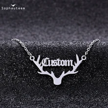 Custom Name Necklaces for Women Men Stainless Steel Chain Antlers Collares Nameplate Pendant Necklace Personalized Jewelry