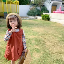 Платье-майка с оборками в Корейском стиле для девочек весенние хлопковые модные платья для маленьких девочек детская одежда для детей 1-7 лет