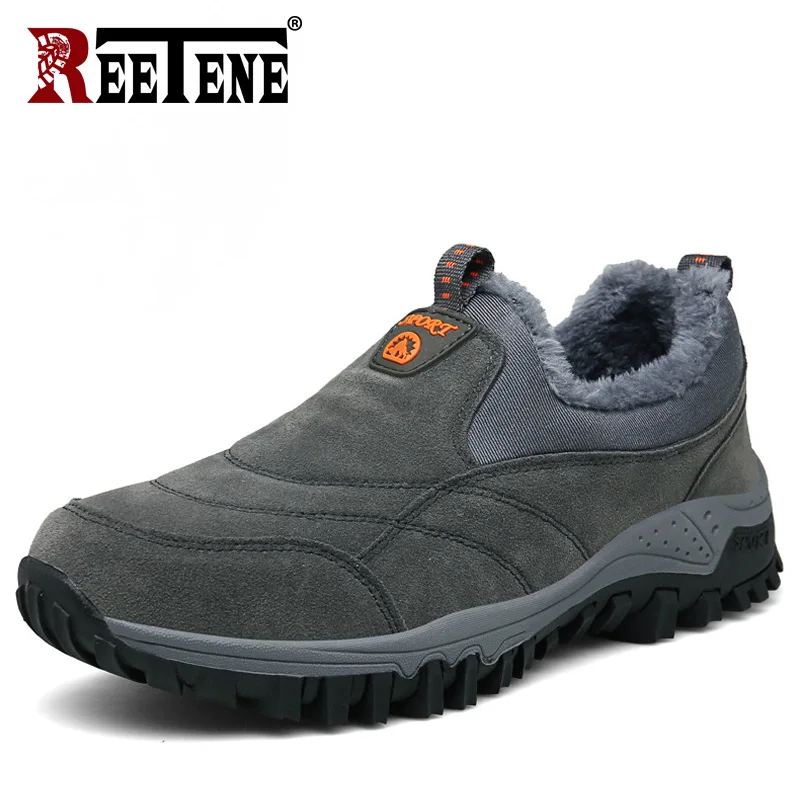 Reetene/новые модные мужские ботинки; повседневные мужские зимние ботинки; теплая зимняя обувь на меху с плюшевой подкладкой;