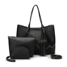 Кожаная сумка через плечо, Модный комплект из 3 предметов с заклепками, большая вместительность, сумка на одно плечо, Сумочка для женщин
