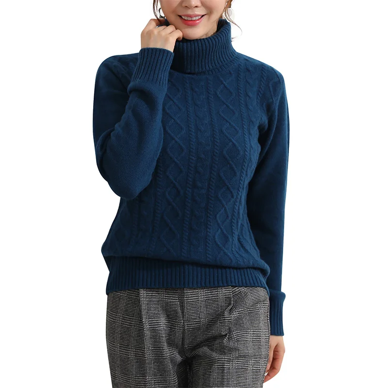 Sea blue LONGMING мериносовая шерсть Зимний кашемировый свитер женский пуловер с высоким воротом зимний женский толстый теплый джемпер вязаный свитер - Цвет: Sea blue