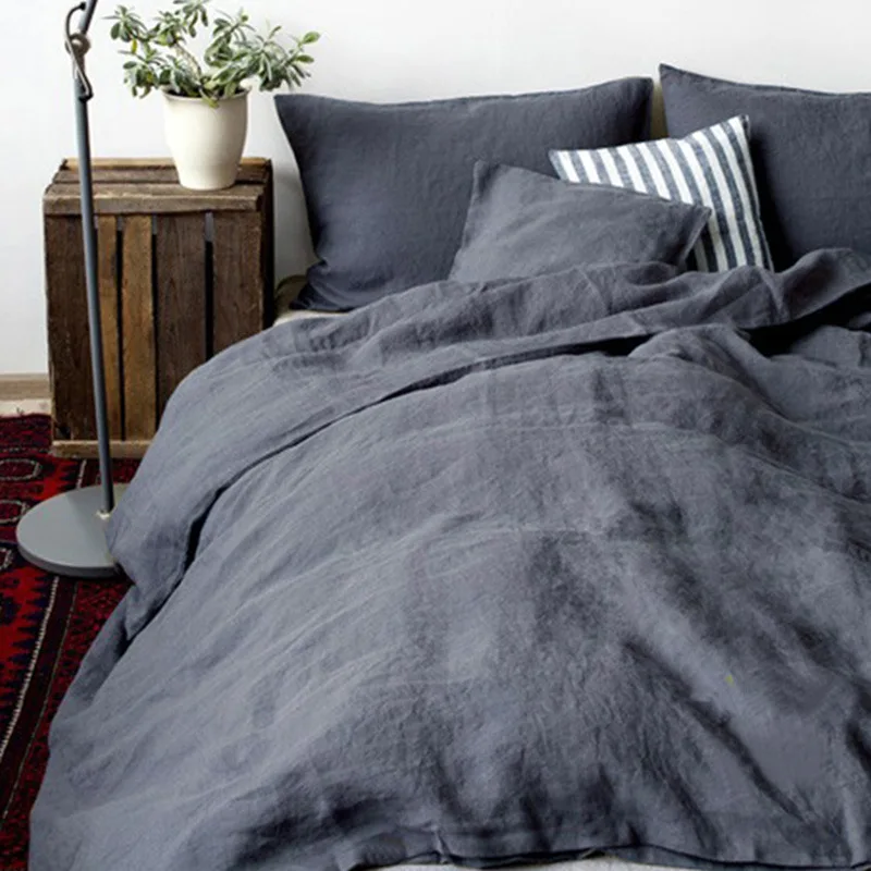 4pcs linen bed sheet set(1 duvet cover+1 flat sheet+ 2 pillowcase - Цвет: charcoal