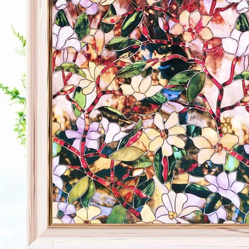 

Vinyl Window Film Stained Glass Decorative Uv Window Sticker Privacy Frosted Adhesive Film Window Decal for Glass Magnolia