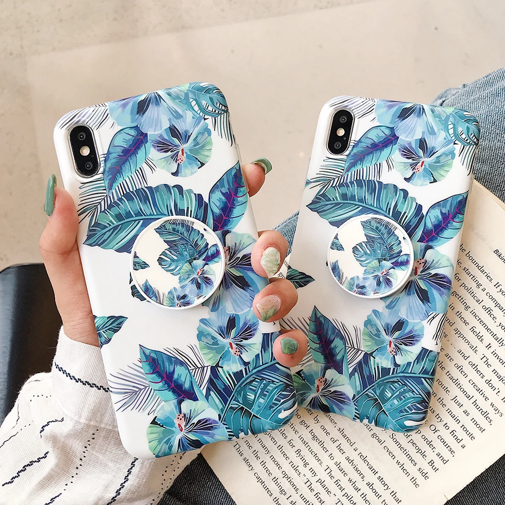 

LOVECOM Banana Leaf Phone Case For iPhone XR XS Max 6 6S 7 8 Plus X Luxury Kickstand Folded Flexible Holder Soft IMD Back Cover