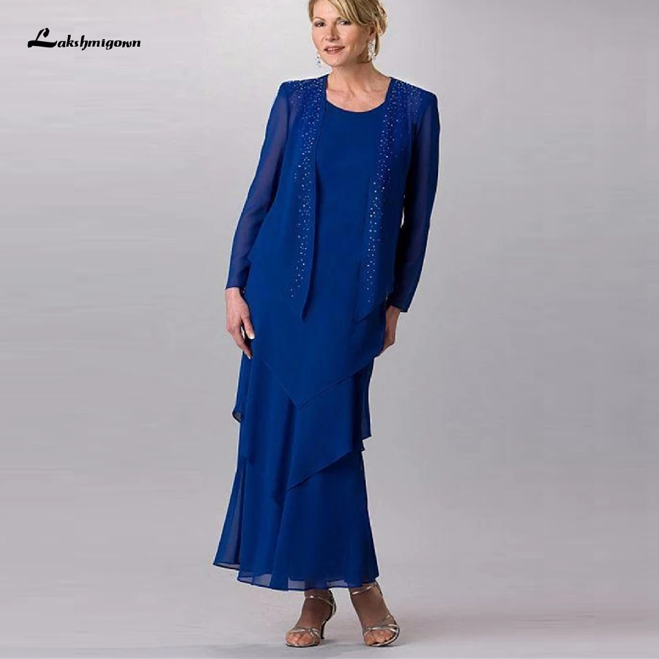 royal blue Lakshmigown размера плюс Королевский синий Мать невесты платья с жакетом Vestidos de Fiesta Формальные шифоновые вечерние платья - Цвет: royal blue