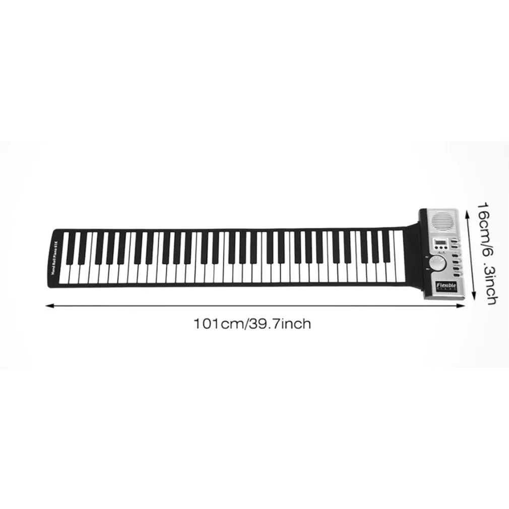 

Waterproof Rechargeable Digital Keyboard Piano 61 Keys 128 Tones Portable Flexible Electronic Roll Up Piano Built-in Speaker