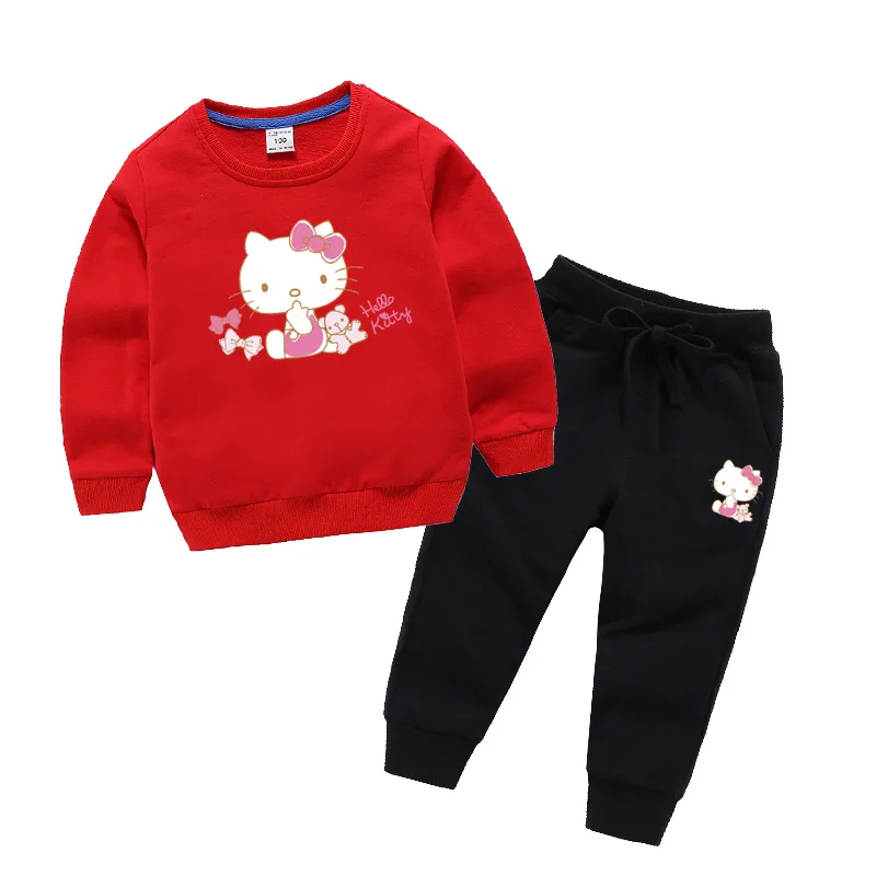Комплекты одежды для девочек с принтом «hello kitty», толстовка с длинными рукавами+ штаны, Осенняя детская одежда для малышей 2, 3, 4, 5, 6, 7, 8, 9 лет - Цвет: as picture