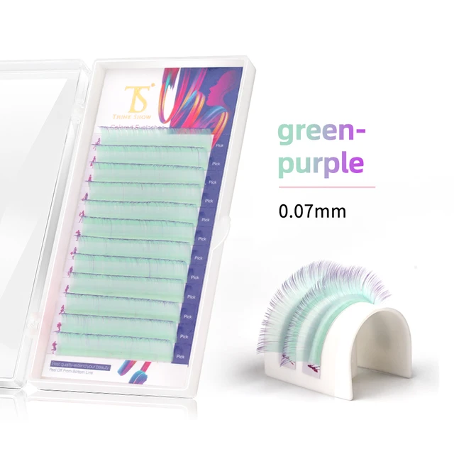 NEWCOME 12 Lines Ombre Multi Colorful Eyelash Extension Soft Natural Beauty Silk Eye Lashes False Mink Makeup Graft Cilios green purple