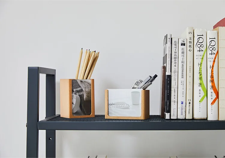 Creative Wooden Photo Frame Pen Holder Multifunction Home Office Storage Box Pencil Case Picture Frame Decoration