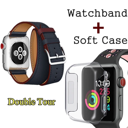 Blue Red Herm логотип Swift кожаный двойной тур часы ремешок для Apple Watch серии 5 4 3 2 1 44 мм 40 мм Замена для iWatch 42 мм 38 мм - Цвет ремешка: Blue Red
