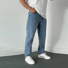 Pantalones vaqueros Harajuku para hombre, Jeans informales sueltos de pierna recta, Color puro, talla grande, tendencia urbana, azul