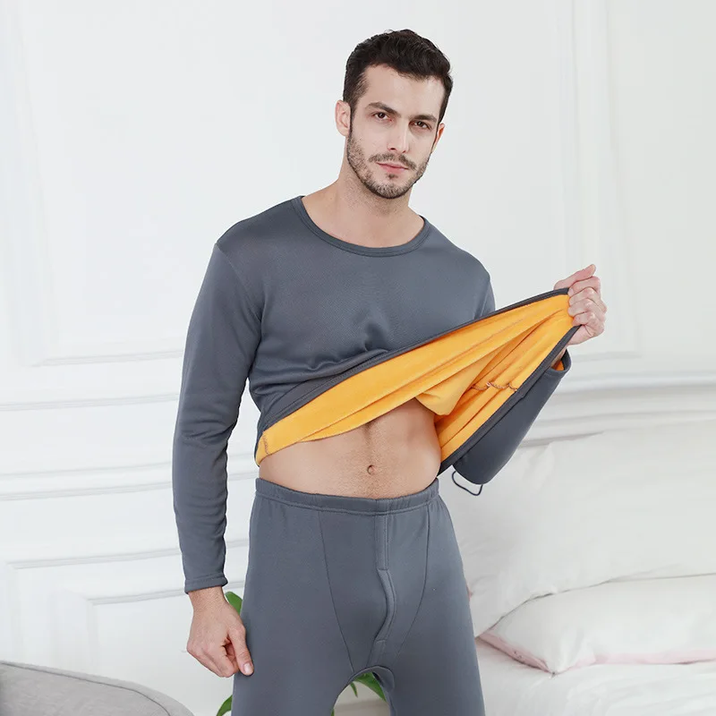 Men Dark Gray Мужское термобелье утолщенное с бархатом Женские кальсоны для молодых пар холодный костюм для среднего возраста и пожилых людей - Цвет: Men Dark Gray