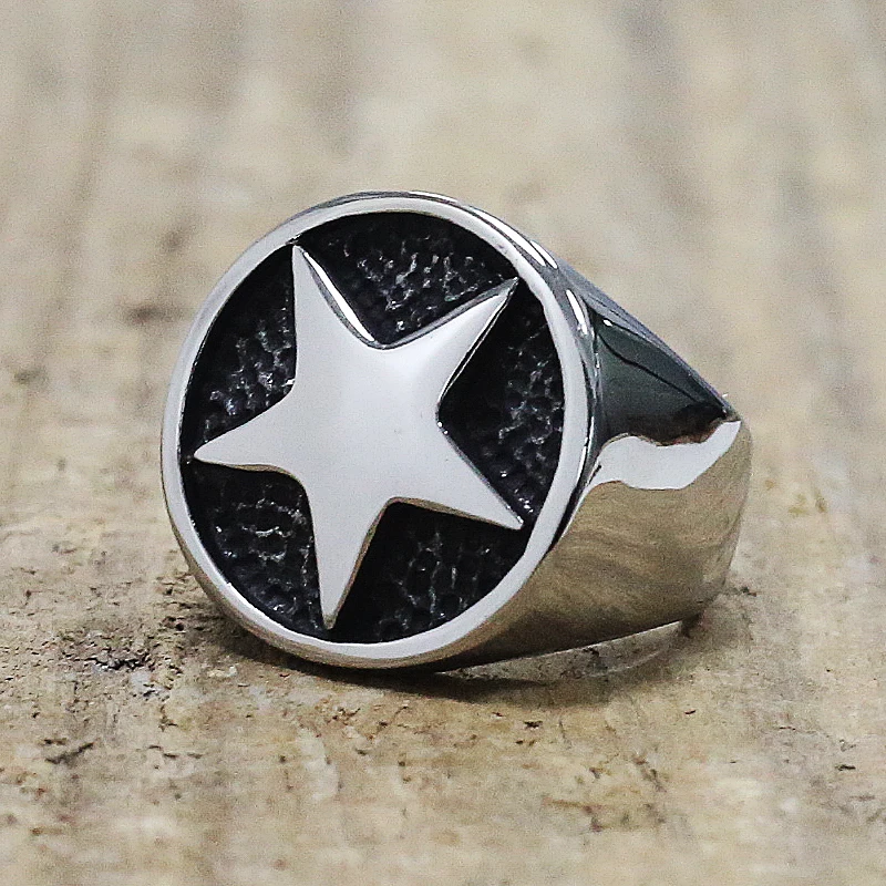 New Punk Lucky Pentagram Ring 316L Stainless Steel Signet Men Simple Biker Fashion Jewelry Best Gift For Friend | Украшения и