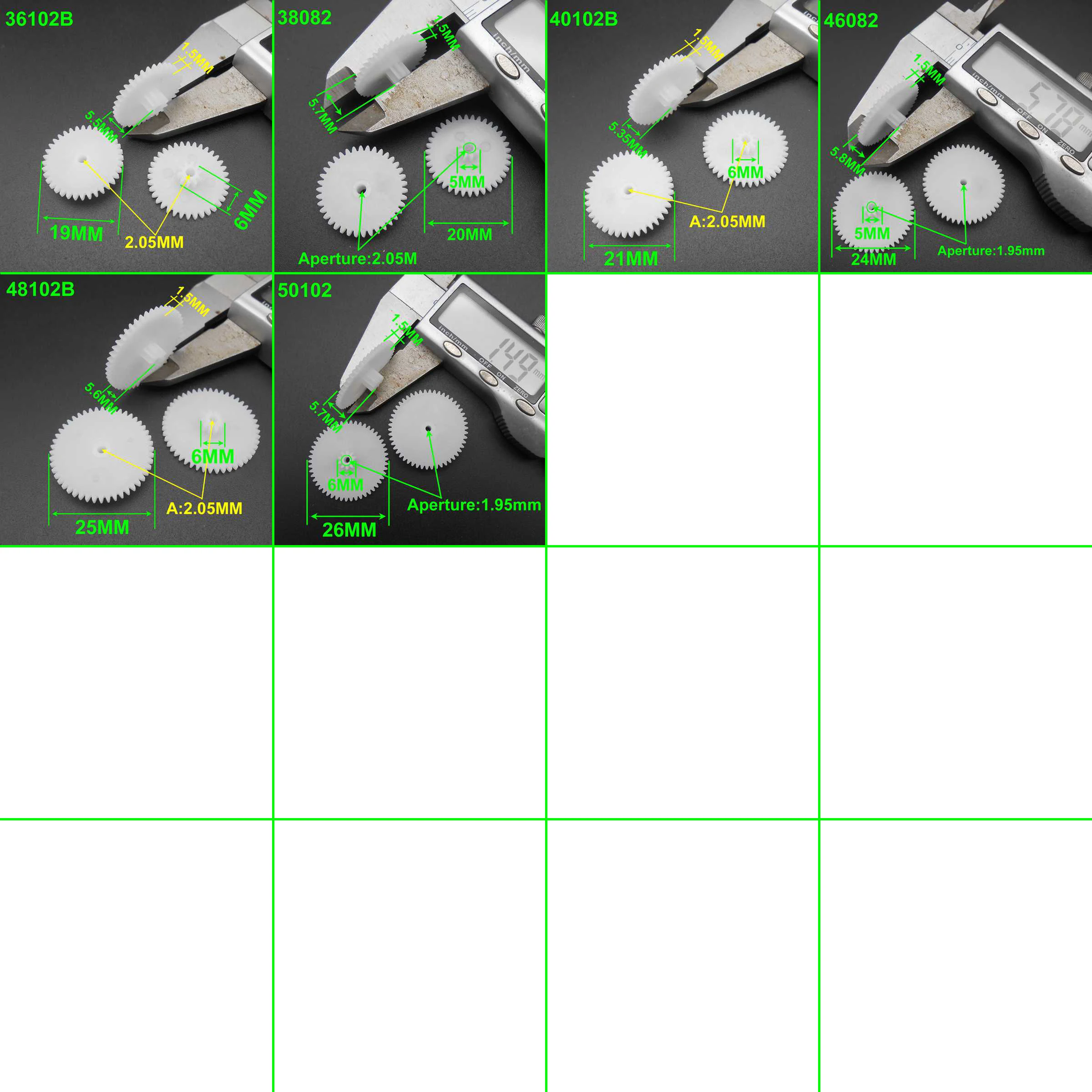 0.5 Modulus 0.5M Plastic Double Gear Reduction Bilayer Spur Hole 2.05MM 1.95MM 2MM 30T 32T 34T 36T 38T 40T 44T 46T 48T 50T 10Pcs
