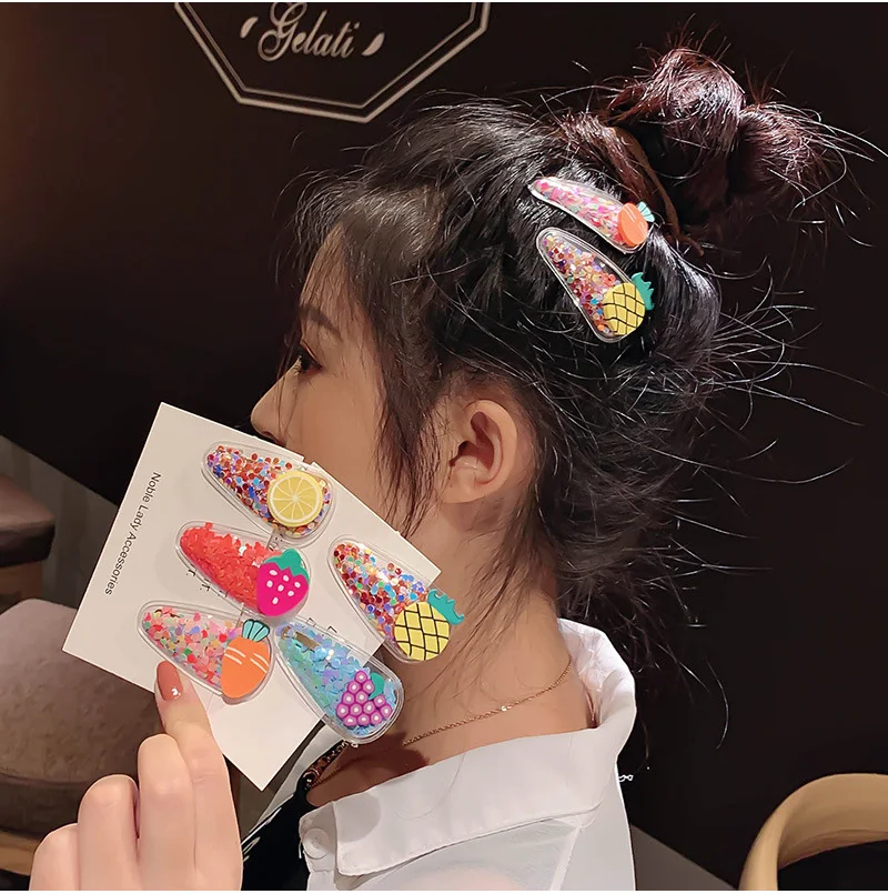 Fashion Kid Baby Girl 5Pcs/Pack Sequin Color Hairpins Snap Hair Clip Women Floral Hairwear Princess Barrettes Clips Elegant