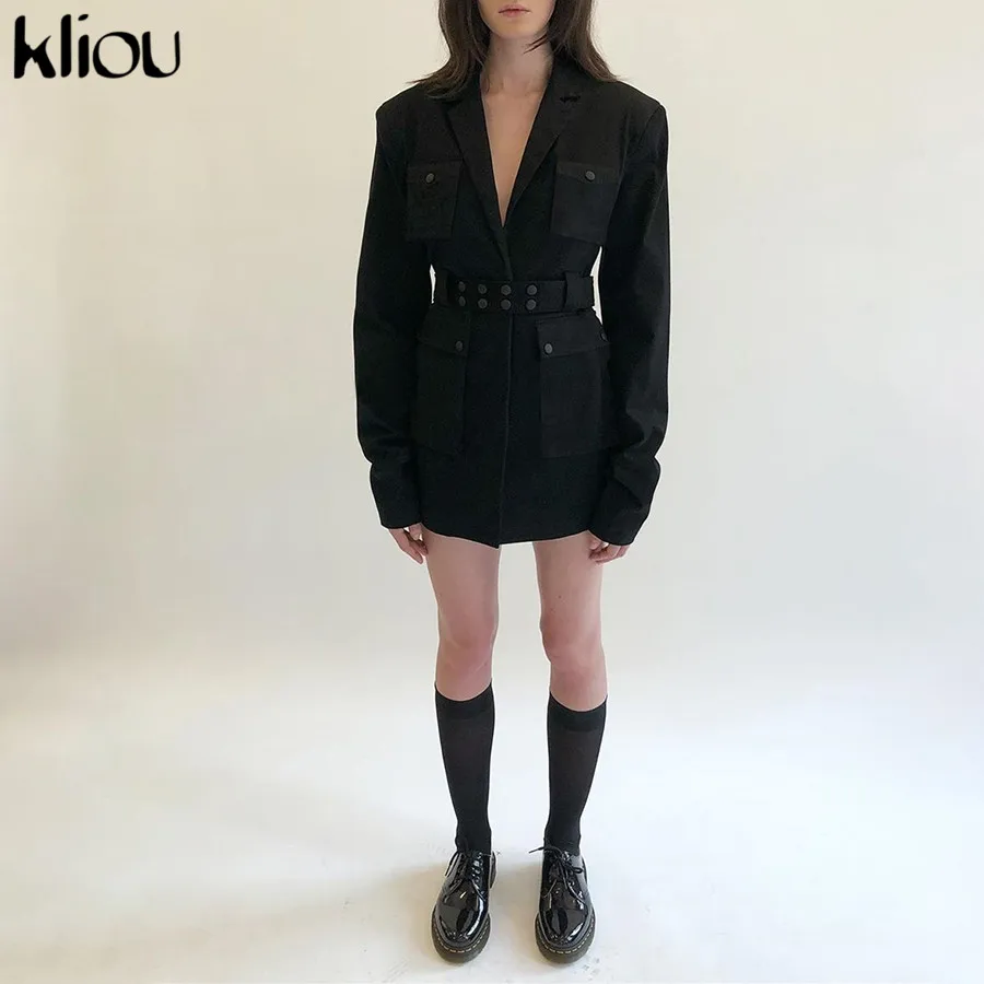 Kliou/рубашка с цепочкой в уличном стиле; коллекция года; костюм с длинными рукавами; Стильная Повседневная рубашка с индивидуальным поясом