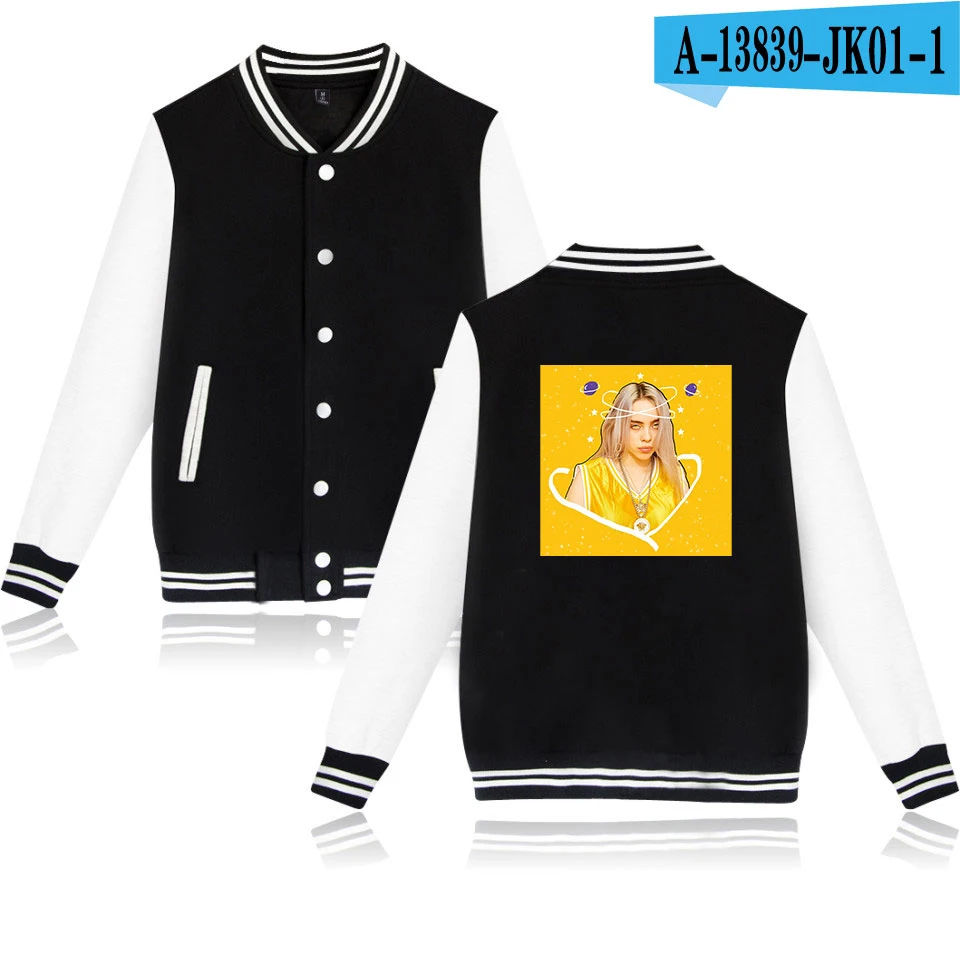 New Billie Eilish Baseball Jacket Women/Men Harajuku Sweatshirt Fashion Winter Billie Eilish black+white Baseball Jackets Tops - Цвет: As picture