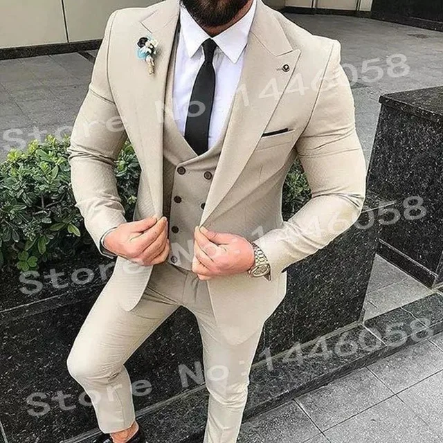Picture style 4 Мужской модный однотонный костюм, костюм из трех предметов(пиджак+ брюки+ жилет), Свадебный Жених, жених, Мужская одежда, мужская деловая одежда - Цвет: Picture style 4